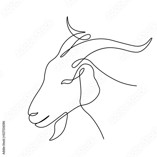 Goat head in continuous line art drawing style. Capricorn minimalist black linear sketch isolated on white background. Vector illustration