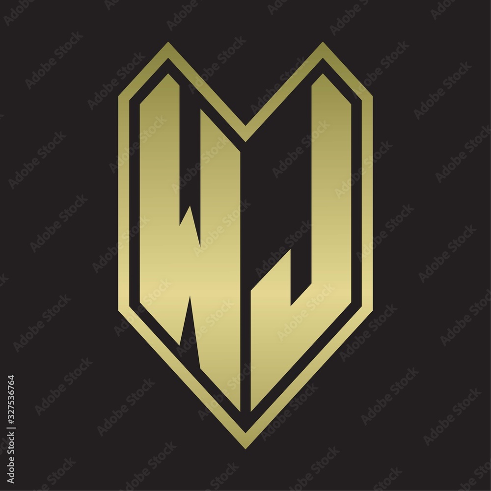WJ Logo monogram with emblem line style isolated on gold colors WJ Logo monogram with emblem line style isolated on gold colors
