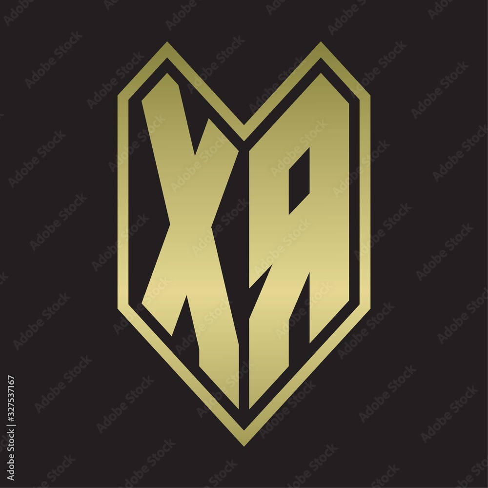 XR Logo monogram with emblem line style isolated on gold colors XR Logo monogram with emblem line style isolated on gold colors