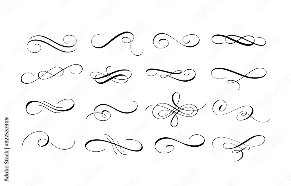 Vector ink pen calligraphy swirl flourishes set - obrazy, fototapety, plakaty 