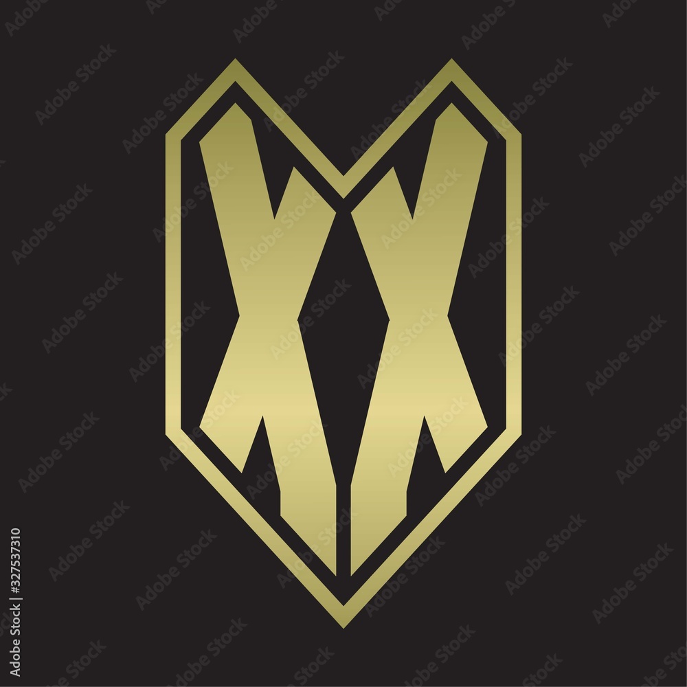 XX Logo monogram with emblem line style isolated on gold colors XX Logo monogram with emblem line style isolated on gold colors