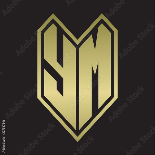 YM Logo monogram with emblem line style isolated on gold colors