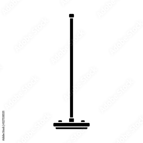 Cutout silhouette Curling broom icon. Outline logo of tournament performance brush. Black simple illustration of handle with icepad. Flat isolated vector on white background