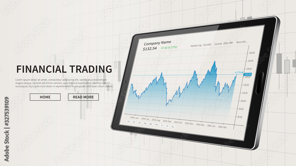 Tablet with stock market candlestick graph advertising Tablet with stock market candlestick graph advertising