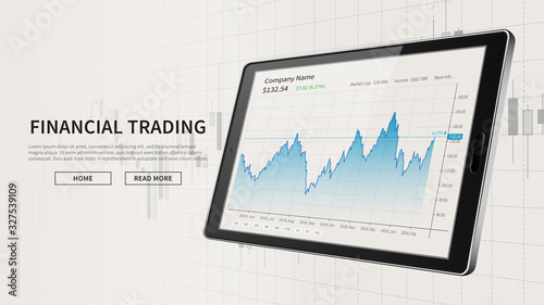 Tablet with stock market candlestick graph advertising