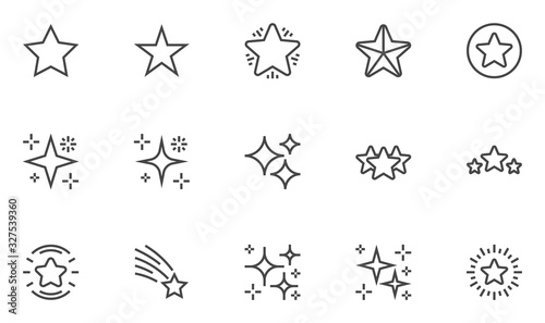 Star vector line icons set. Shining stars, five-pointed star. Glow, twinkle, glitter. Editable stroke. 48x48 Pixel Perfect.
