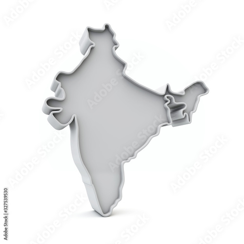 India simple 3D map in white grey. 3D Rendering