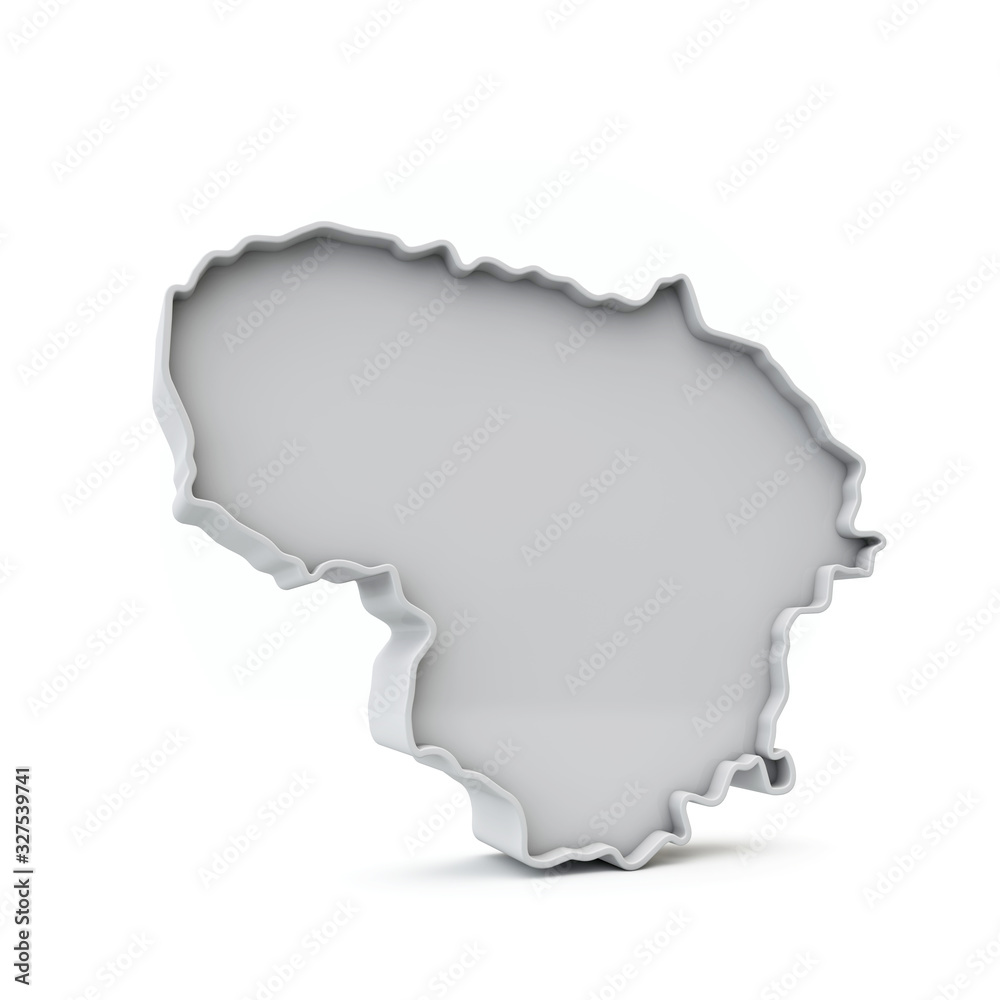 Lithuania simple 3D map in white grey. 3D Rendering