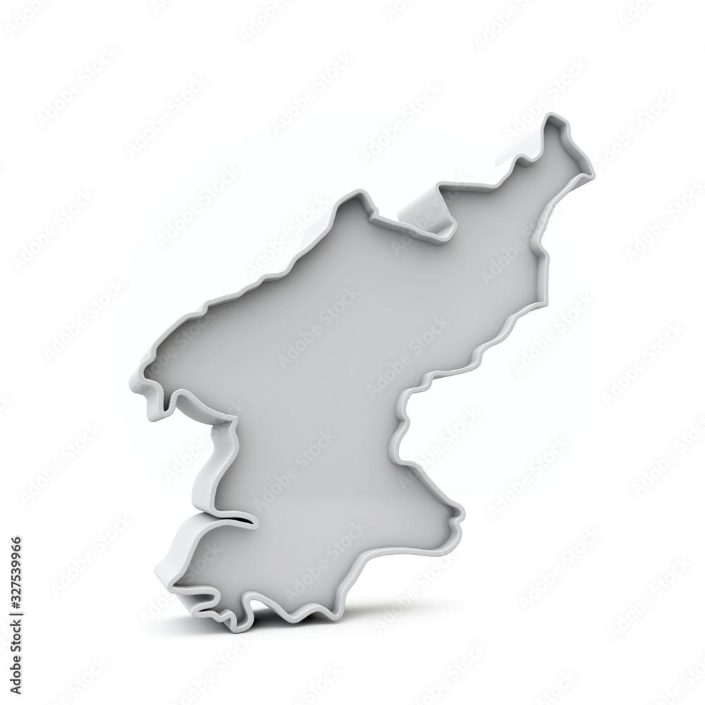 North Korea simple 3D map in white grey. 3D Rendering