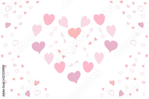 Pink hearts pattern. Doodle illustration of a big and small heart on a white background.