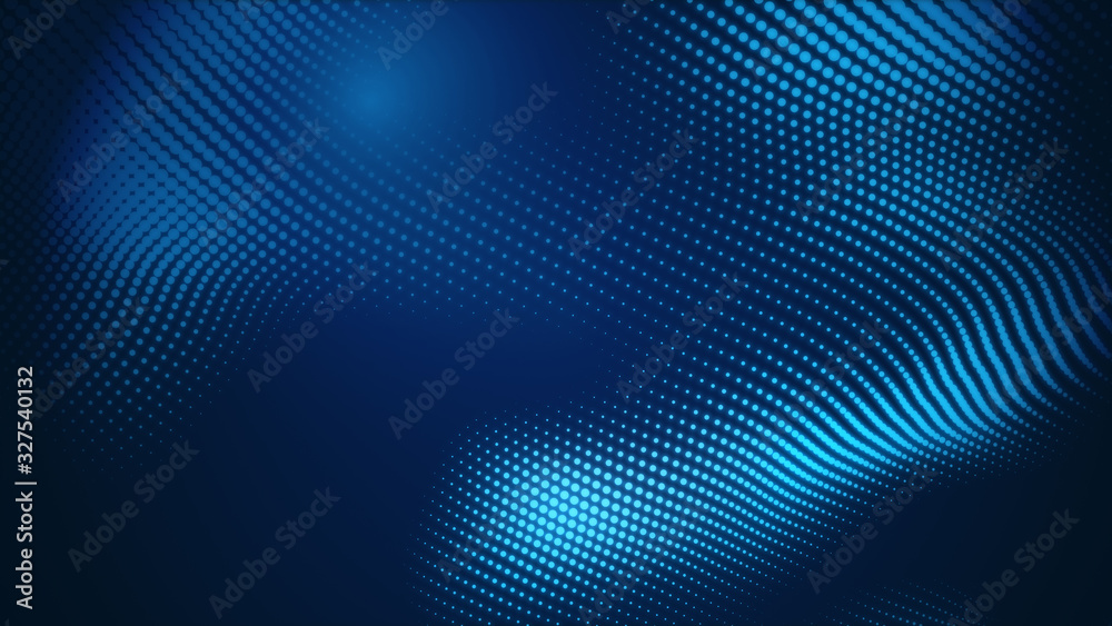 Dot blue wave light screen gradient texture background. Abstract  technology big data digital background. 3d rendering.