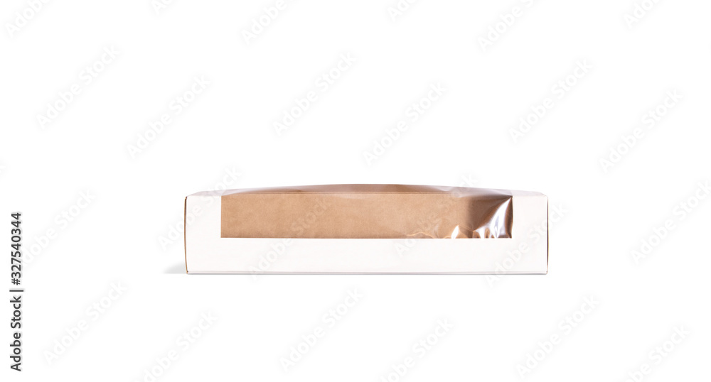 Blank white wide box with plastic windlow mockup, isolated Blank white wide box with plastic windlow mockup, isolated
