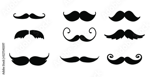 Black moustaches set isolated on white background. Moustache symbol. Moustache gentleman. Moustaches Vectors.