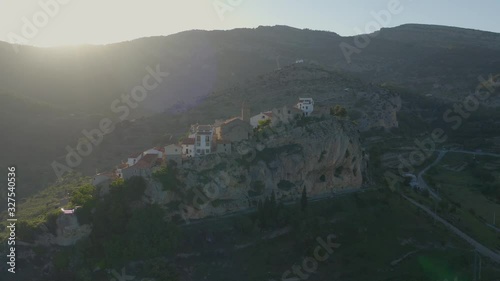 Aerial view of a sunset landscape in Chodos. Castellon province, Valencia, Spain photo