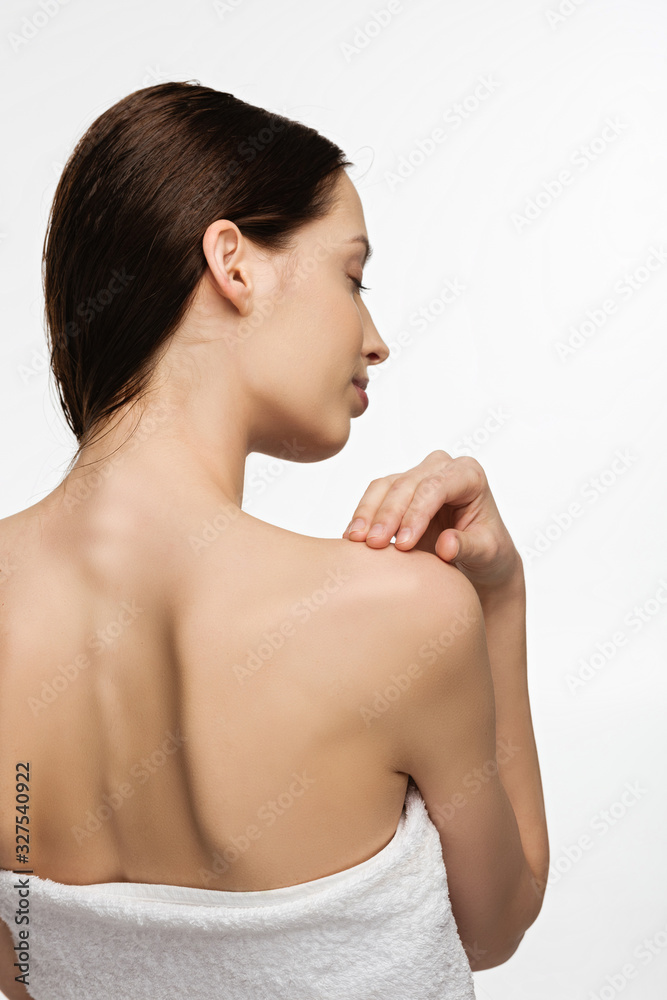 back view of young woman with clean shiny hair isolated on white back view of young woman with clean shiny hair isolated on white