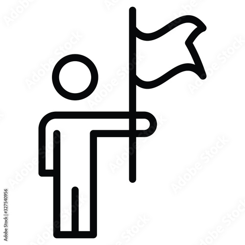 Team Lead Winner Concept, hrm symbol on white background, Person with Finish Line Flag Vector Icon Design
