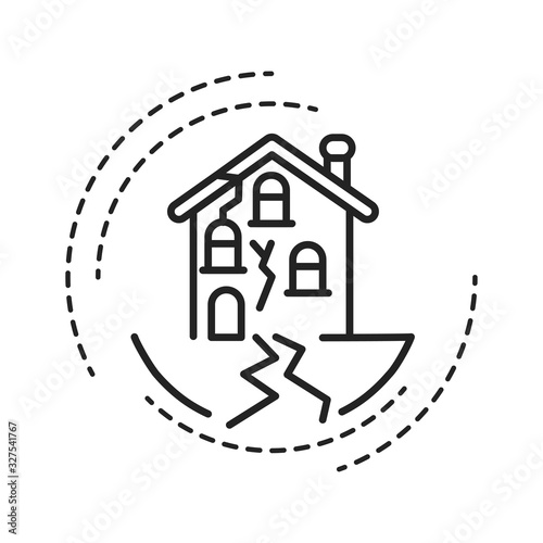 Earthquake black line icon on white background. Seismic activity. Tremors. Pictogram for web page, mobile app, promo. UI UX GUI design element. Editable stroke.