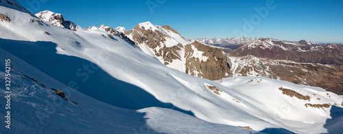 Panoramic view of snowy mountains of the Pyrenees, in Astún, (Huesca, Spain) photo