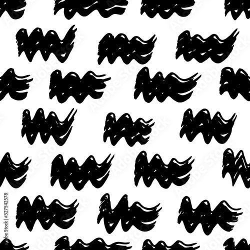 Vector seamless pattern with dry brush wavy strokes  Hand drawn texture  Abstract background in black and white
