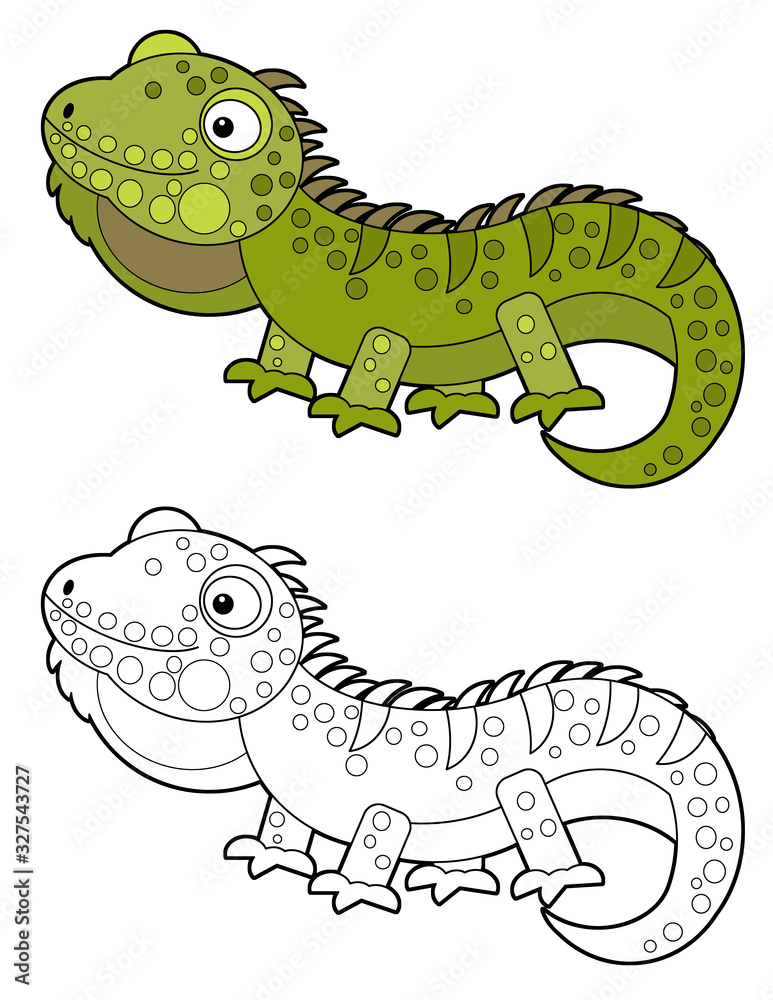 Fototapeta premium cartoon sketchbook american happy and funny lizard iguana isolated on white background - illustration