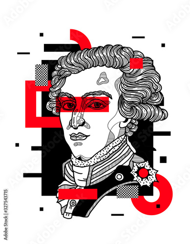 Marquis de Lafayette. Glitch red modern style.