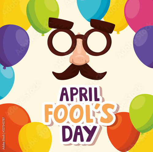 april fools day with crazy mask and decoration vector illustration design