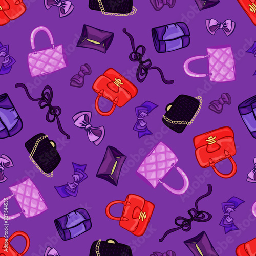handbags bows pattern seamless colored girl background print wrapper vector wallpaper