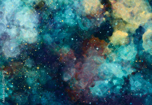 Fototapeta Abstract star field in galaxy space with watercolor digital art painting for texture background