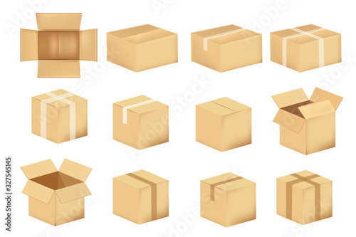 Set of cardboard boxes isolated on a white background. Vector illustration © Salamatik