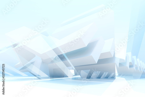 Abstract blue background, intersected shapes 3d