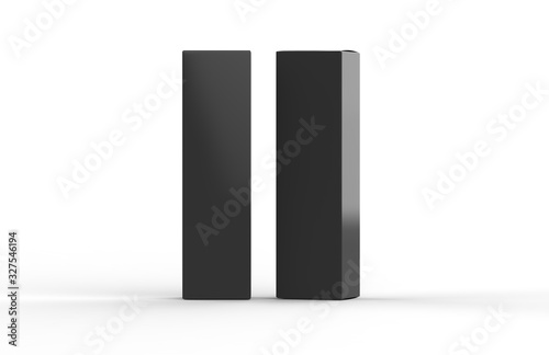 Tall black paper box mock up template on isolated white background, 3d illustration