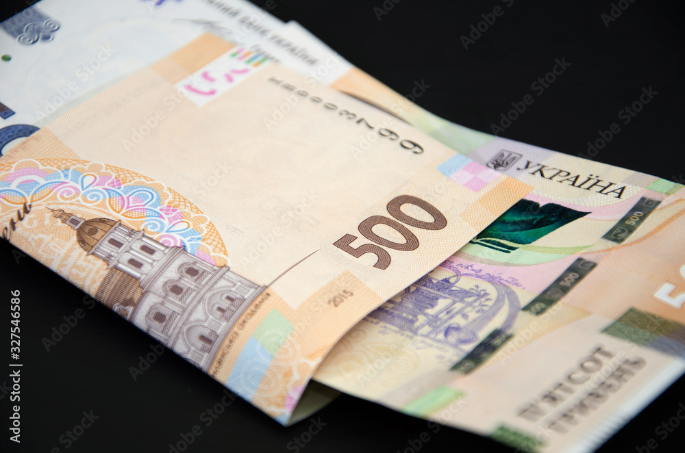 500 hryvnia on a black background. 500 hryvnia on a black background.