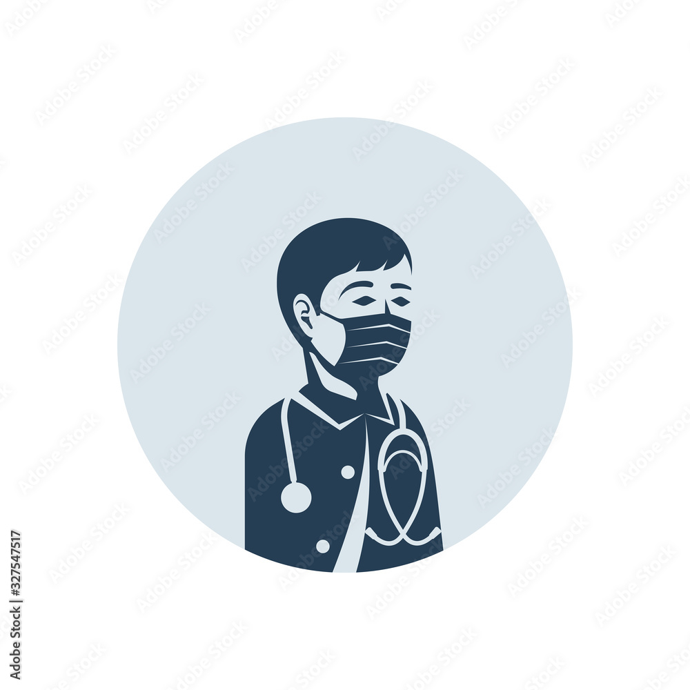 Glyph icon medical mask. Man in protective mask against flu. Black silhouette human. Medicine virus pictogram. Vector illustration flat design. Isolated on background. Symbol protection against colds. Glyph icon medical mask. Man in protective mask against flu. Black silhouette human. Medicine virus pictogram. Vector illustration flat design. Isolated on background. Symbol protection against colds.