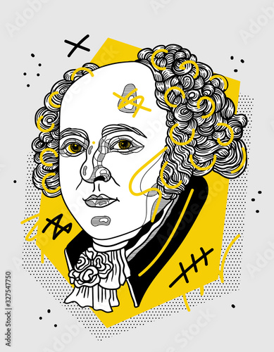 John Adams sculpture. Creative geometric yellow style.
