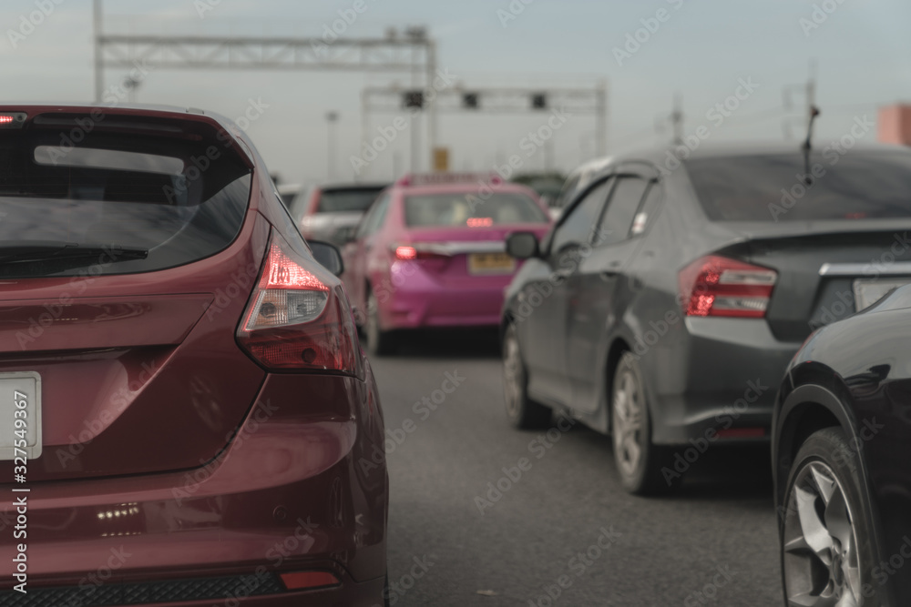 traffic jam with row of cars