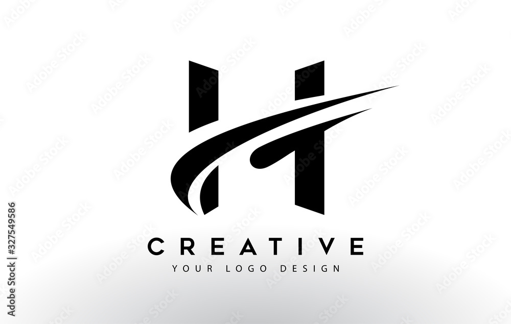 Creative H Letter Logo Design With Swoosh Icon Vector. Stock Vector 