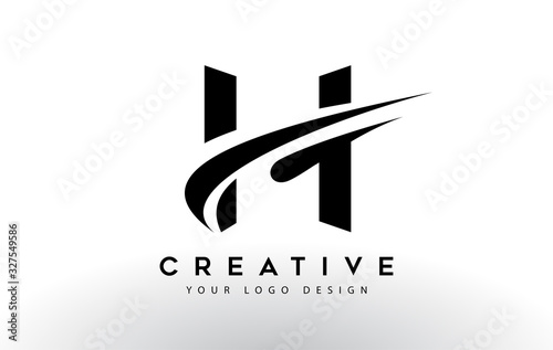 Creative H Letter Logo Design with Swoosh Icon Vector.