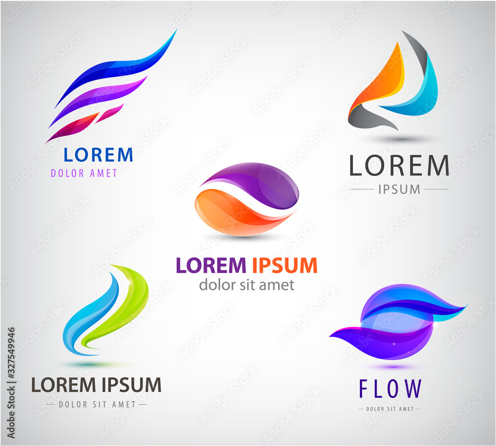 Vector set of abstract business logos. Flow, dual, 2 parts, unity ...