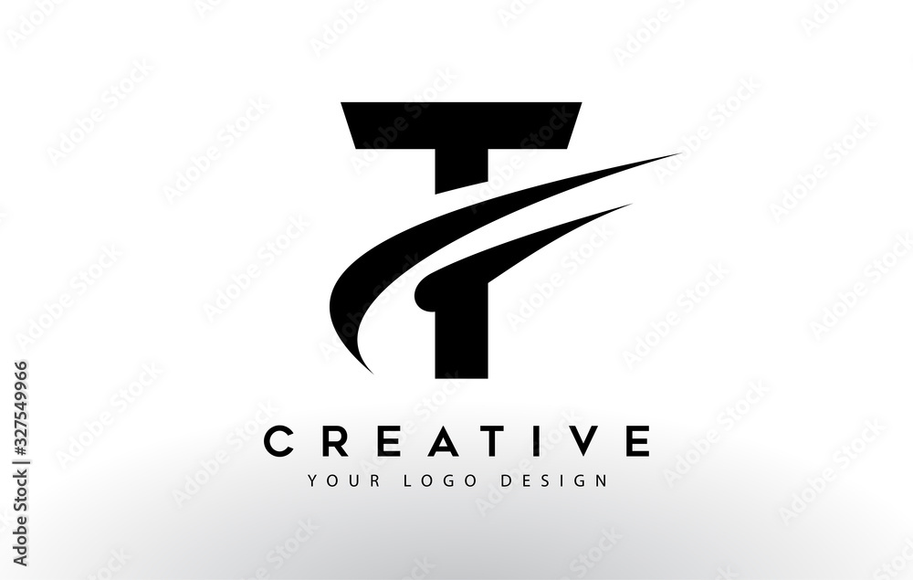 Creative T Letter Logo Design with Swoosh Icon Vector. - obrazy, fototapety, plakaty 
