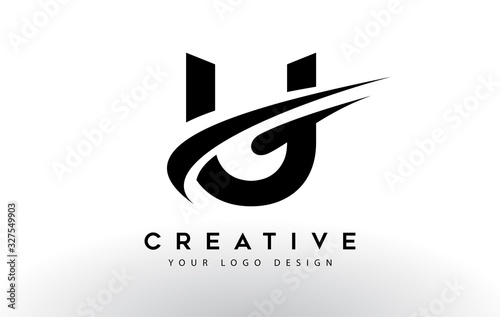 Creative U Letter Logo Design with Swoosh Icon Vector.