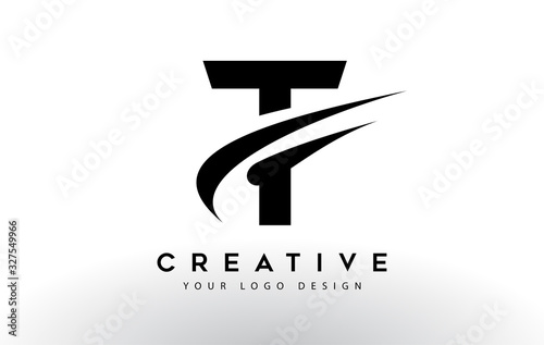 Creative T Letter Logo Design with Swoosh Icon Vector.