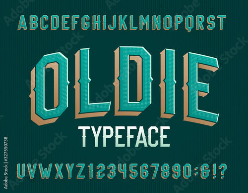 Oldie alphabet font. Retro letters and numbers. Vector typescript for your typography design.