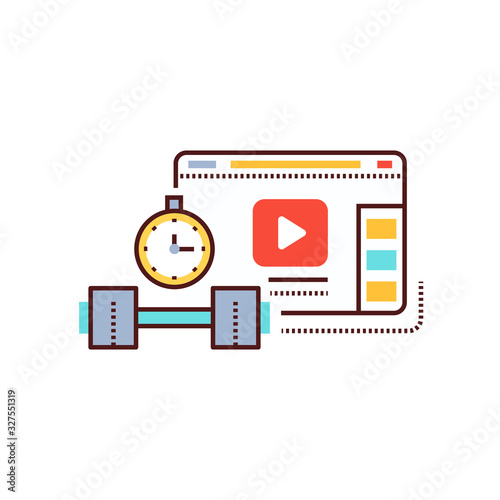 Sport blog web site color line icon. Training and marathon video streaming. Vlogging sign. Pictogram for web page, mobile app, promo. UI UX GUI design element. Editable stroke.