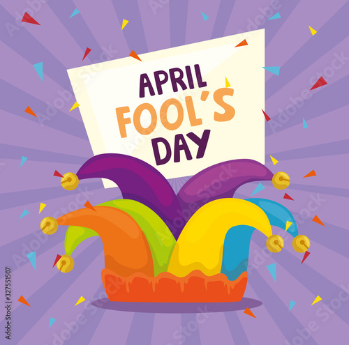 Fotografie, Obraz april fools day with hat buffoon vector illustration design