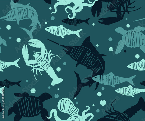 Seamless sea animals vector pattern