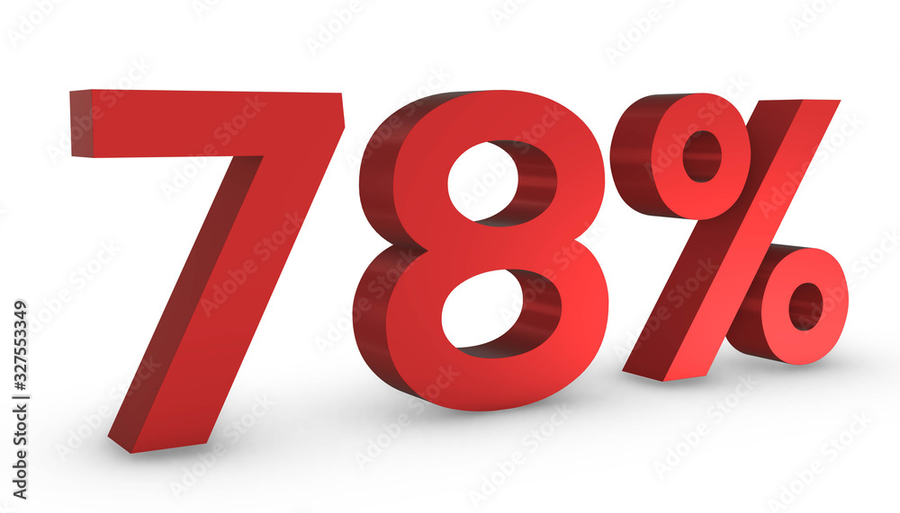 Number Seventy Eight Percent 78% Red Sign 3D Rendering Isolated on White Background Number Seventy Eight Percent 78% Red Sign 3D Rendering Isolated on White Background