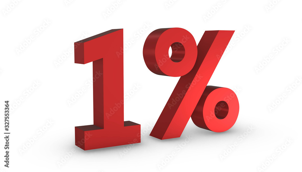 Number One Percent 1% Red Sign 3D Rendering Isolated on White Background Number One Percent 1% Red Sign 3D Rendering Isolated on White Background
