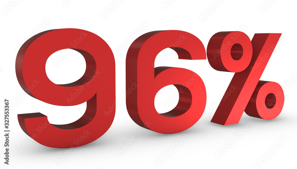 Number Ninety Six Percent 96% Red Sign 3D Rendering Isolated on White Background Number Ninety Six Percent 96% Red Sign 3D Rendering Isolated on White Background
