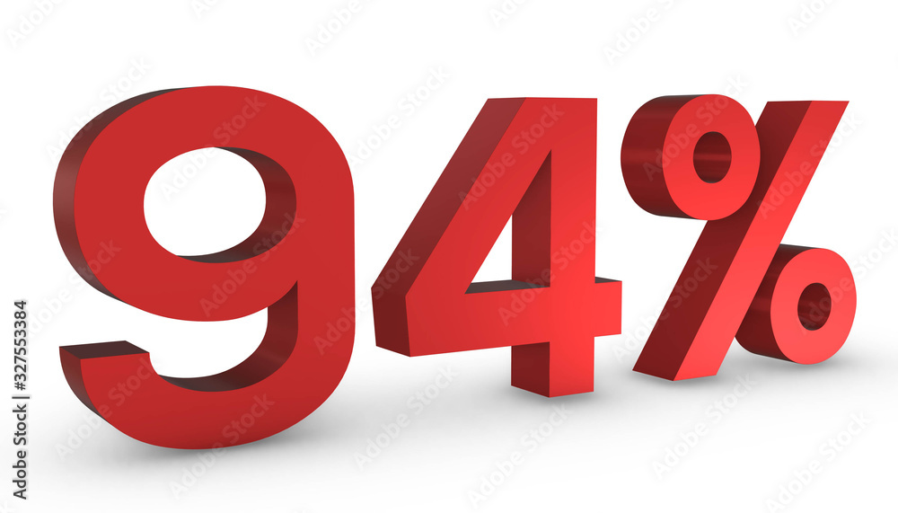 Number Ninety Four Percent 94% Red Sign 3D Rendering Isolated on White Background Number Ninety Four Percent 94% Red Sign 3D Rendering Isolated on White Background