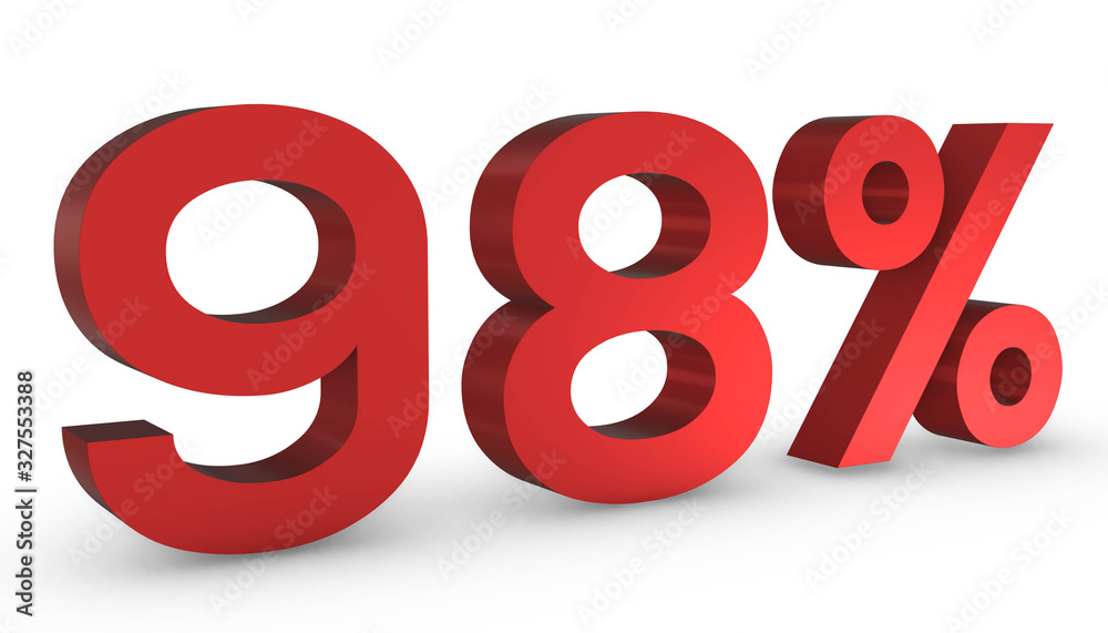 Number Ninety Eight Percent 98% Red Sign 3D Rendering Isolated on White Background Number Ninety Eight Percent 98% Red Sign 3D Rendering Isolated on White Background